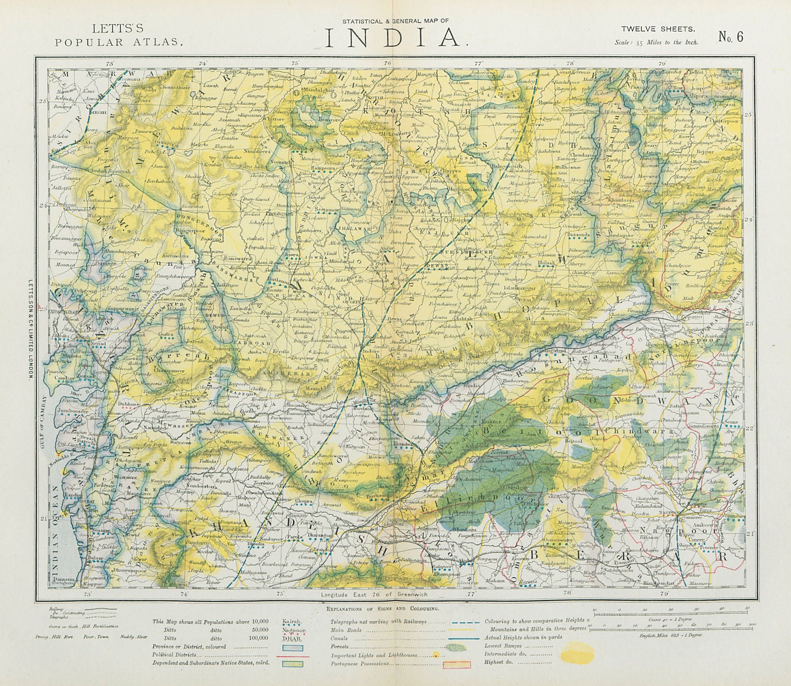WEST BRITISH INDIA. Malwa Khandeish Berar Goondwana Bhopal. Railways 1883 map